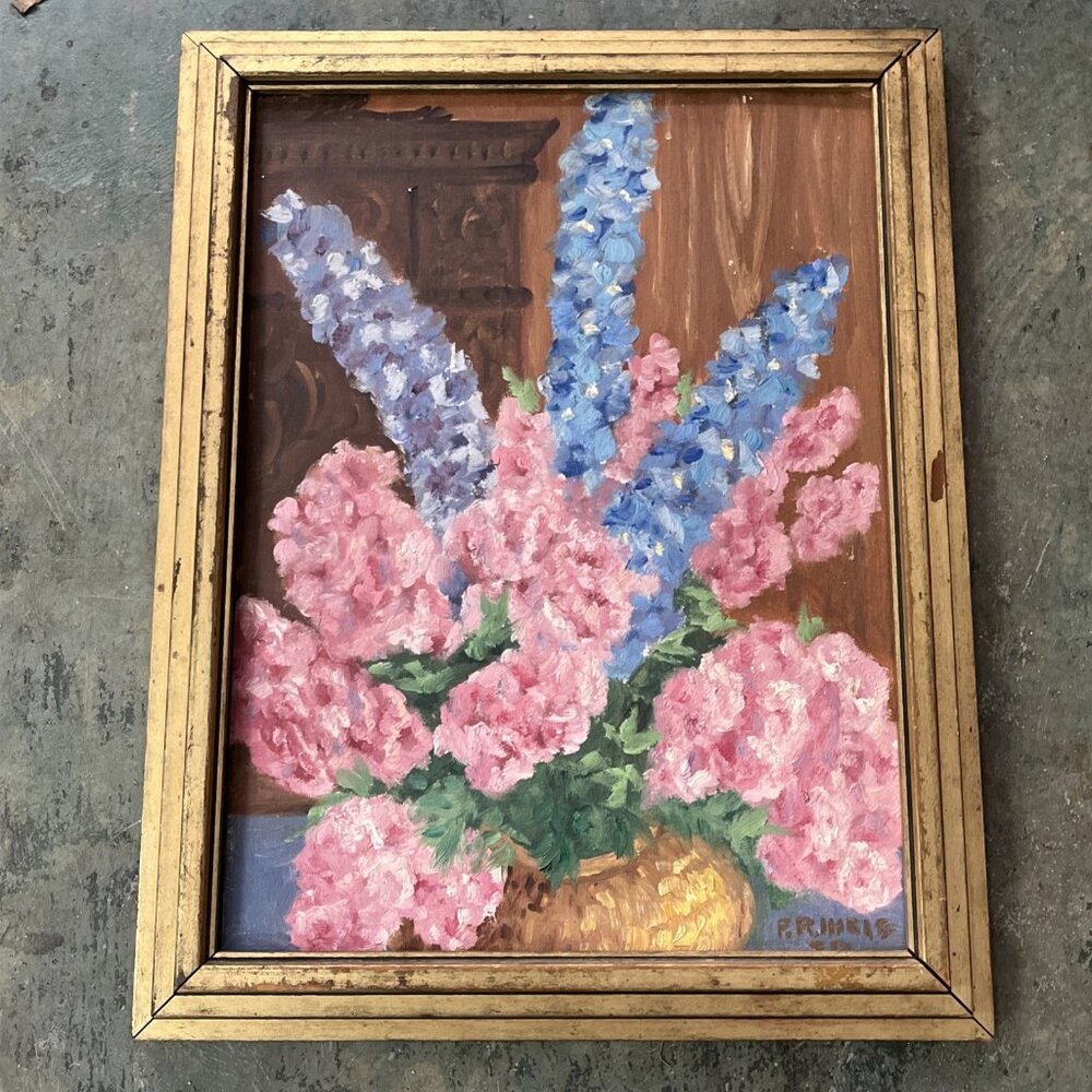VTG Mid Century Painting Impressionist Floral Oil Still Life Cottagecore Farm